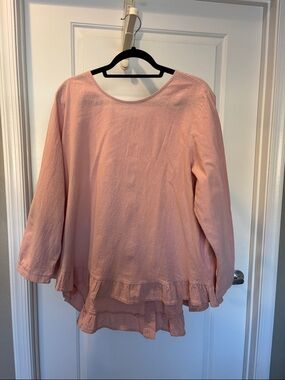 Light Pink Ruffle Hem Long Sleeve Women's Top